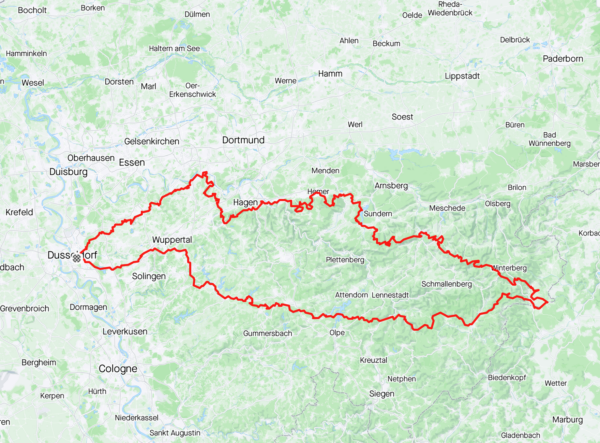 GPX Route - 10K Challenge Düsseldorf-Sauerland